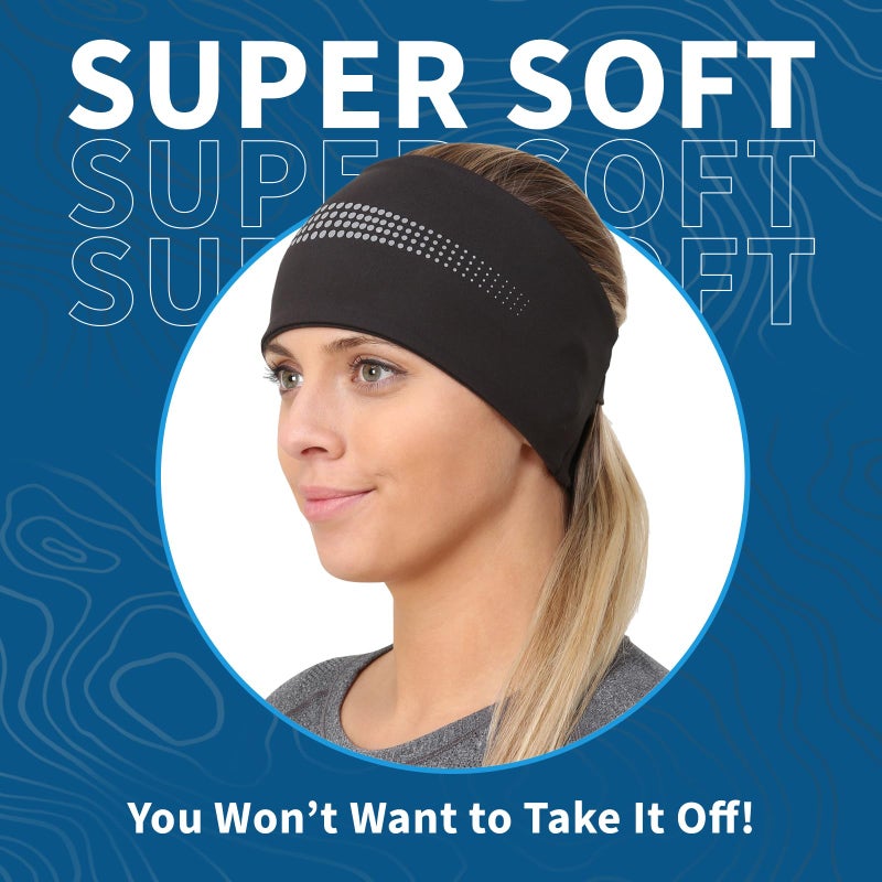 TrailHeads Womens Ponytail Headband - Reflective, Moisture Wicking Hair Headband for Running, Winter - Adrenaline Series - Black Reflective - Image 4